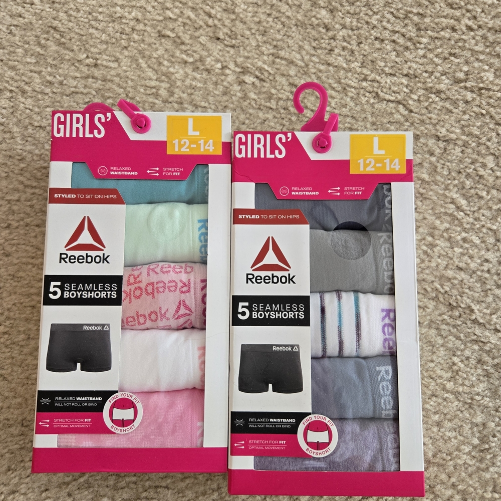 Reebok Girls' Seamless Boyshorts 10-Pack - Pink, Gray, White, Blue
